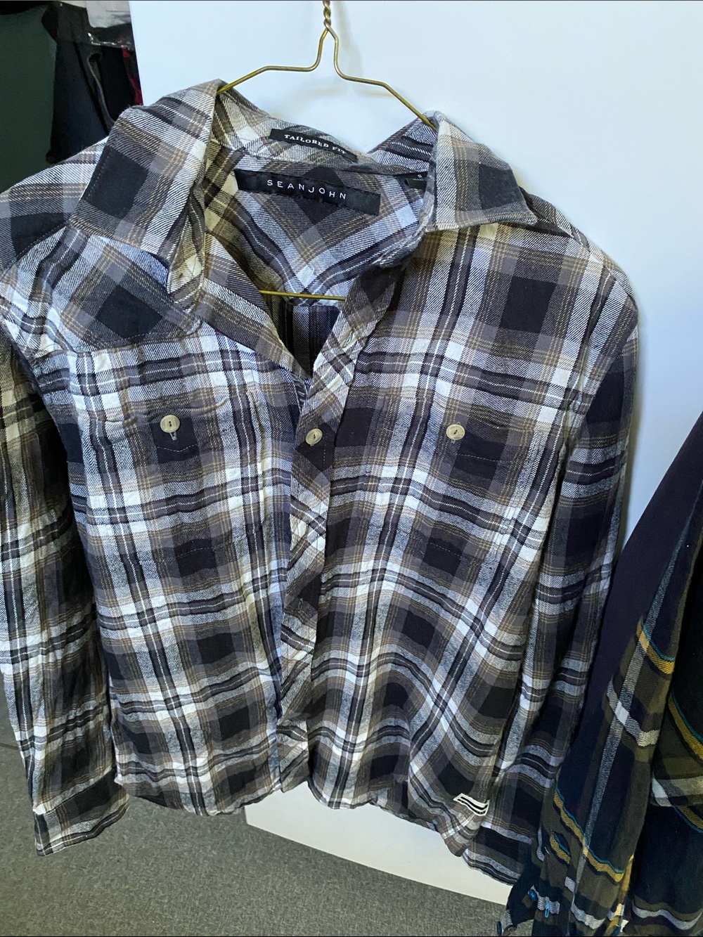 Sean John Plaid Tailored Fit Shirt in Brown, Black & Cream